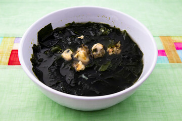 Korean food Seaweed Soup with oyster which is called Miyeok-guk