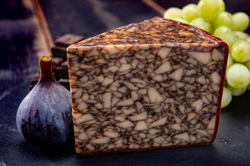 Cheese collection, Irish brown waxed marbeled cheddar cheese flavoured with Guinness dark stout beer