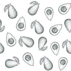 Vlies Fototapete Avocado Nahtloses Muster mit Avocado. Handgezeichnete Illustration in Vektor umgewandelt