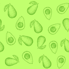 Seamless pattern with avocado. Hand drawn illustration converted to vector