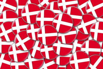 Many round badges with flag of denmark. Travels.