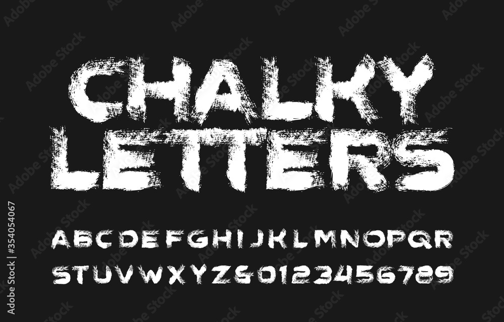 Fototapete chalky letters alphabet font. hand drawn letters, numbers and symbols. stock vector typescript for y