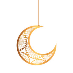 eid celebration ornament on white background, moon hanging vector illustration design