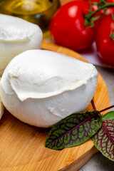 Fresh handmade soft Italian cheese from Campania, white balls of buffalo mozzarella cheese made from cow milk ready to eat