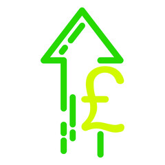 Minimalistic icon with up arrow and uk pound sign. Concept - the growth of the national currency
