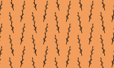 Seamless pattern with hand drawn plant branches. Fabric or textile print template. Floral design element. Spring and summer symbol. Contour otline drawing of simple black twig