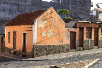 Yellow house in the city Ponta de Sol on the Island Santo Antao, Cape Verde