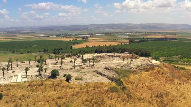 Tel Megiddo national park, Also known in Greek as  Armageddon, A prophesied town for a battle during the end times, Aerial view.