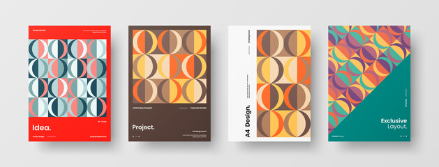 Company identity brochure template collection. Business presentation vector A4 vertical orientation front page mock up set. Corporate report cover abstract geometric illustration design layout bundle.