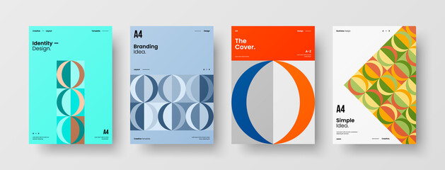 Company identity brochure template collection. Business presentation vector A4 vertical orientation front page mock up set. Corporate report cover abstract geometric illustration design layout bundle.