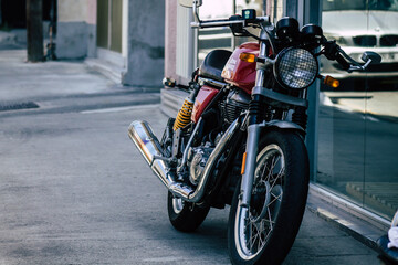 Closeup of a motorcycle parked in the streets of Limassol in Cyprus island
