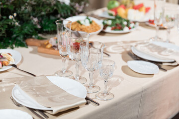 Fancy wedding reception area ready for guests and the party 