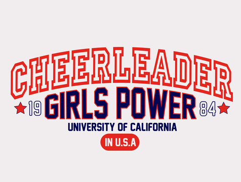 CHEERLEADER,GIRLS POWER, Varsity, Slogan Graphic For T-shirt, Vector