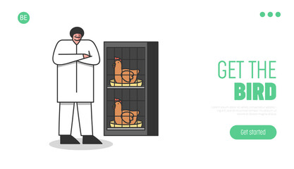 Poultry breeding farm production website landing page template. Organic meet and eggs business