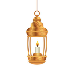 ramadan kareem lantern golden hanging , arab islam culture decoration on white background vector illustration design