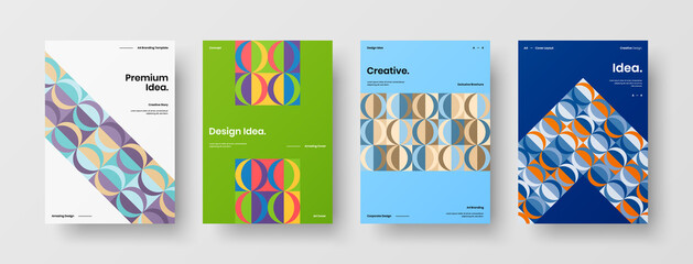 Fototapeta premium Company identity brochure template collection. Business presentation vector A4 vertical orientation front page mock up set. Corporate report cover abstract geometric illustration design layout bundle.