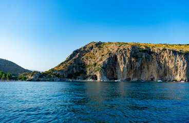 Italy, Campania, Capo Palinuro - 11 August 2019 - The beautiful cliff at sunset