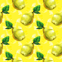 illustration fruit yellow quince pattern