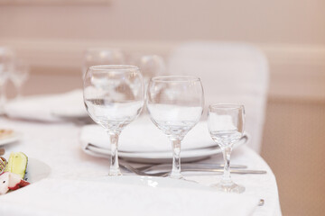 wedding table setting and decorated with flowers 