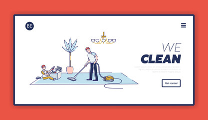 Children cleaning house help parents, family website landing page design