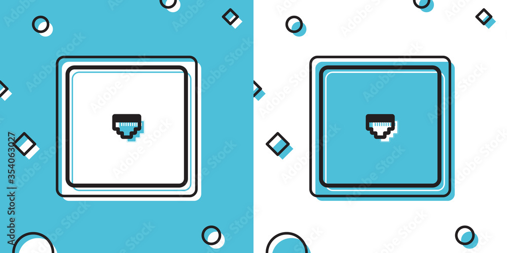 Aufkleber black ethernet socket sign. network port - cable socket icon isolated on blue and white background. 