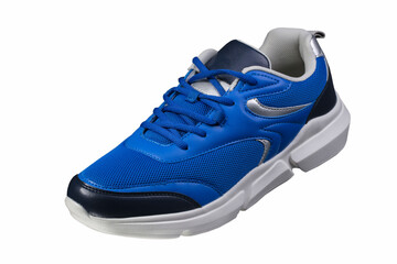 Blue sneaker made of fabric on a white background.