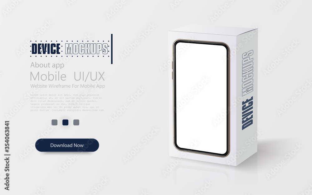 Poster realistic smartphone mockup. white box layout, side view. a mobile phone frame with a blank display 