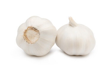 Two Garlic on white ground.
