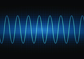 Signal amplitude. Voltage waveform. Sound wave of light on a dark background. Stock vector illustration.