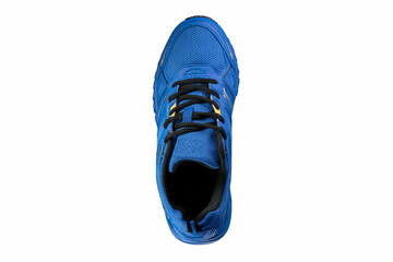 Blue sneaker with black accents on isolated. Sports shoes.