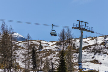 Dolomites Alps mountains in spring with cable car in Italy, Madonna di Campiglio TN