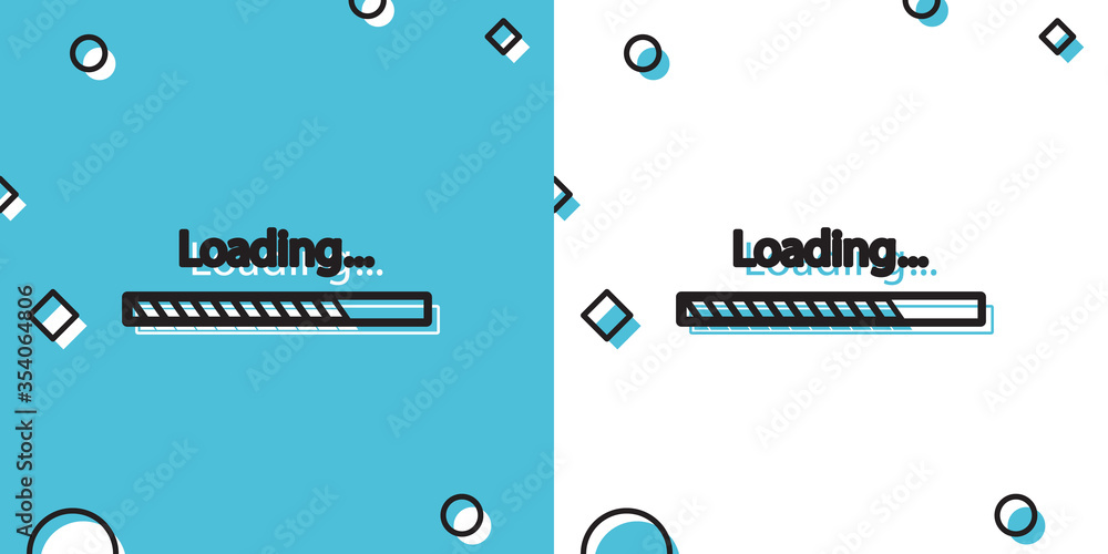 Poster Black Loading icon isolated on blue and white background. Progress bar icon. Random dynamic shapes. Vector Illustration