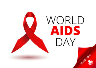 Vector Stock Illustration for World AIDS Day. 1st December World Aid Day Awareness poster with red ribbon and round paper corner for inform web-banner or poster on white background.