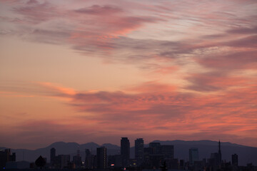 名古屋上空の綺麗な夕焼けの風景
