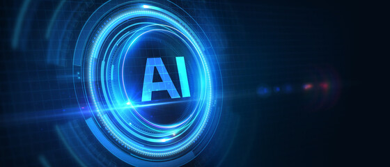 AI Learning and Artificial Intelligence Concept. Business, modern technology, internet and networking concept. 3D illustration.