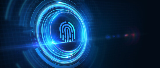 Fingerprint scan provides security.  Business, technology, internet and networking concept. 3D illustration.