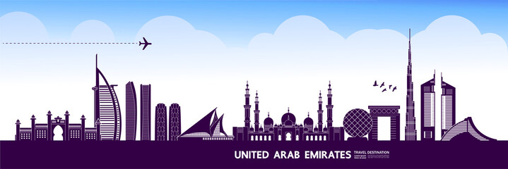 United Arab Emirates travel destination grand vector illustration. 