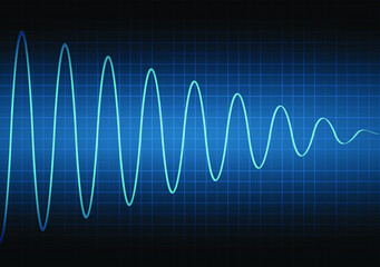 The amplitude of the signal attenuation. The voltage waveform. A sound wave of light on a dark background. Stock vector illustration.