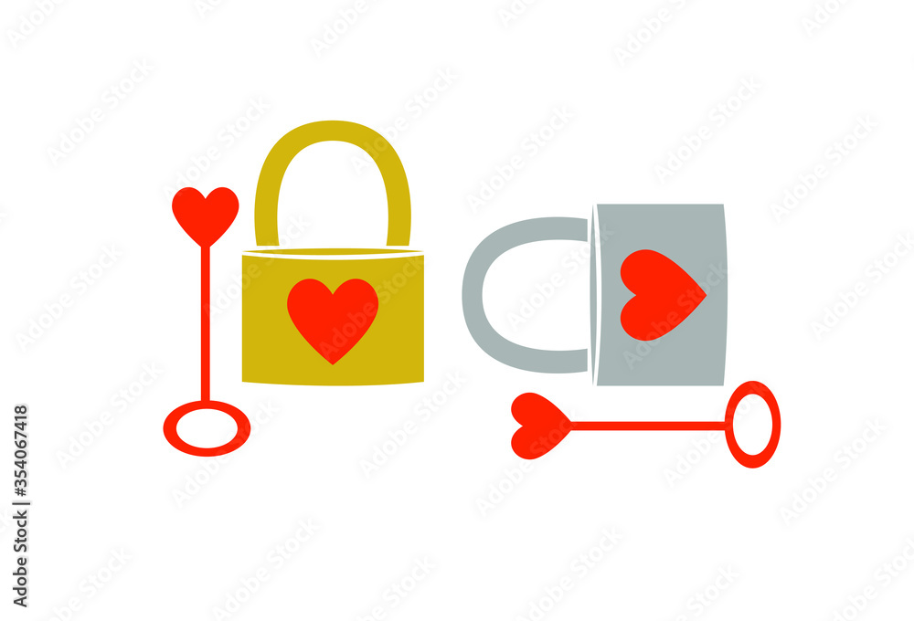 Canvas Prints lock and key of heart design with love symbols isolated on white background
