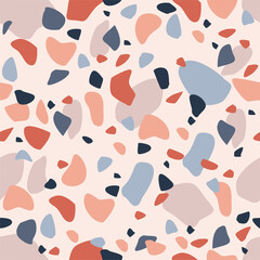 Trendy vector seamless pattern with abstract shapes, stones. Background with hand drawn textures memphis style. Desing for cards, social networks, textile