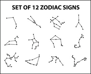 Set of 12 Zodiac Signs isolated on White background - vector illustration art