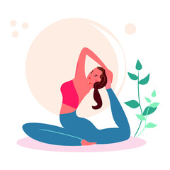 
Beautiful illustration with fitness girl training yoga on a white background. Cartoon fitness workout. Home exercise. flat vector images. The modern concept of an active lifestyle.