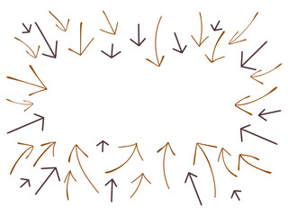 A frame of doodle arrows hand-drawn with space for text in the center. Background with arrows for banner, postcard