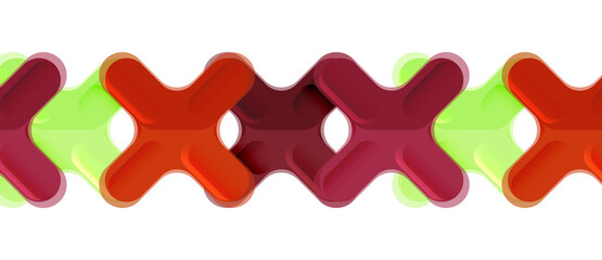 Glossy multicolored plastic style cross composition, x shape design, techno geometric modern abstract background. Trendy abstract layout template