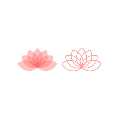 Lotus or water lily blossom pink floral design for logo. Yoga or spa vector symbol.