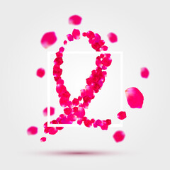 Vector pink ribbon of rose petals - breast cancer awareness symbol. Vector illustration. EPS 10