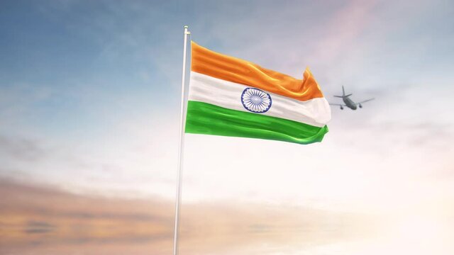 Indian  Flag With Airplane At Background With Different Angle Of Movement  -3D rendering 