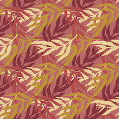 Jungle plants leaves seamless pattern in vintage style. Geometric tropical leaf wallpaper.