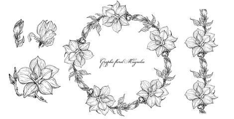 Bright floral Magnolia elements for design