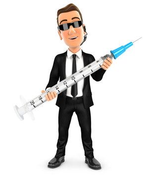3d security agent standing and holding syringe